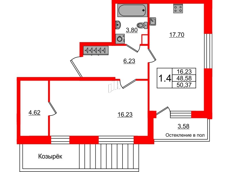1-комн. планировка